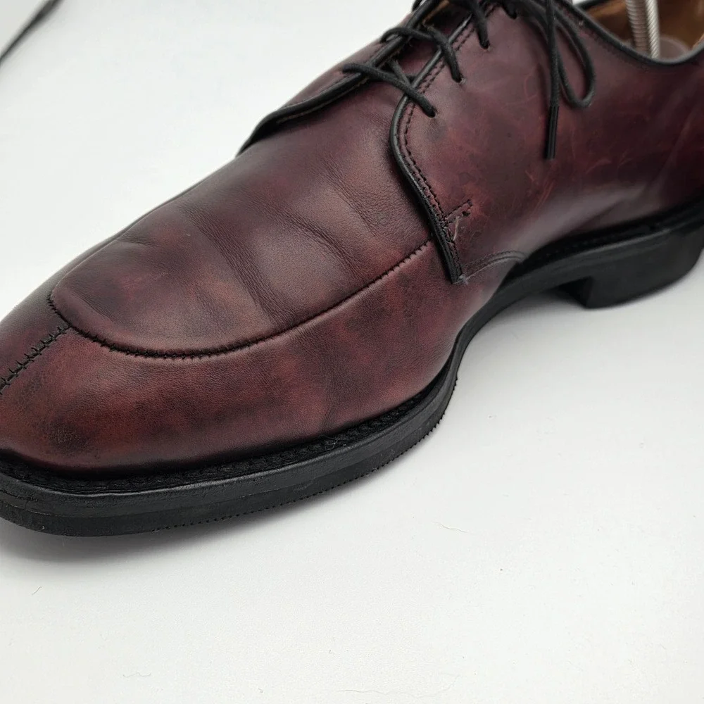 Allen Edmonds Derby Men 9.5 Burgundy Leather Split Toe Made in USA Dress Shoes